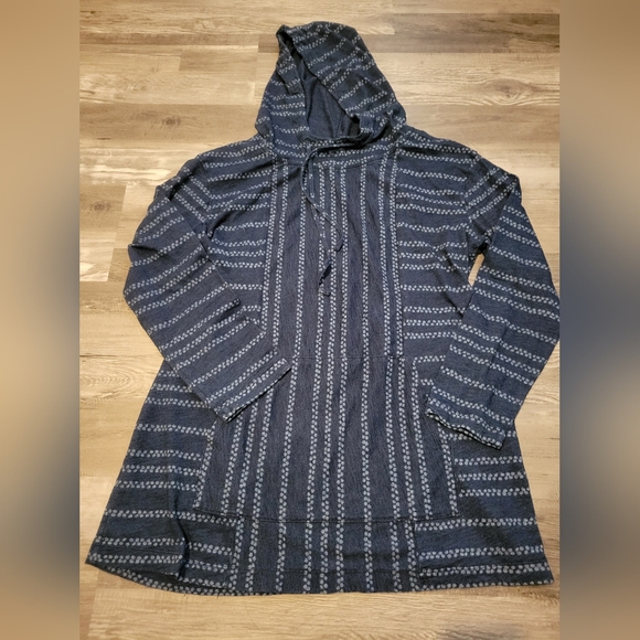 J. Jill PureJill Indigo Blue Dot Stripe Hooded Lightweight Cotton Pullover Med. - Picture 4 of 9